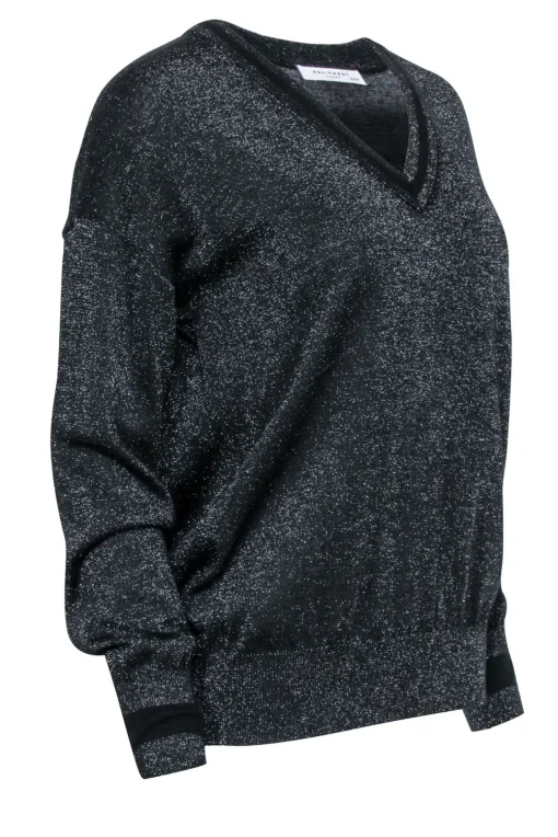 Equipment - Black Sparkle V-Neckline Swaeter Sz XS
