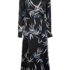 Equipment - Black w/ Blue & Tan Leaf Print Long Sleeve Dress Sz 6