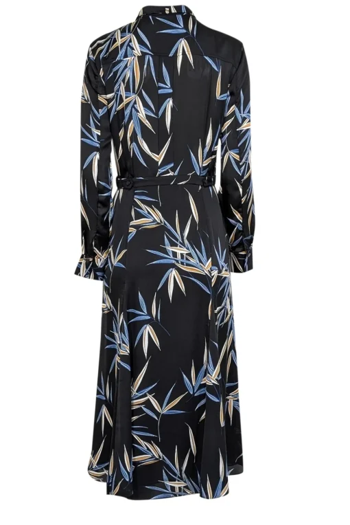 Equipment - Black w/ Blue & Tan Leaf Print Long Sleeve Dress Sz 6