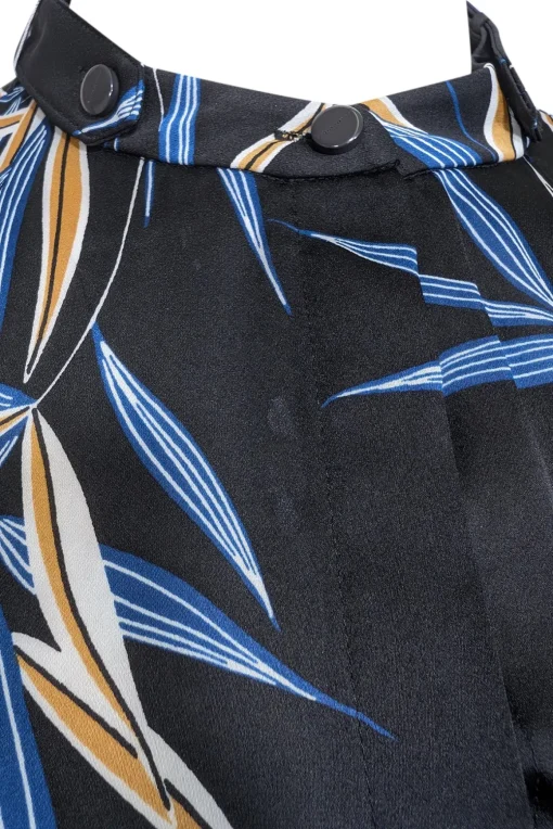 Equipment - Black w/ Blue & Tan Leaf Print Long Sleeve Dress Sz 6