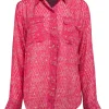 Equipment - Dark Pink & Beige Lace Pattern Silk Blouse Sz S
