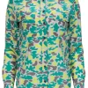 Equipment - Green, Grey & Yellow Camouflage Print Silk Blouse Sz XS