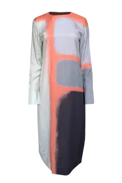 Equipment - Grey, Orange, Mint, & Black Print Silk Blend Dress Sz S