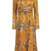 Equipment - Mustard Yellow Leaf Print Long Sleeve Dress Sz 6