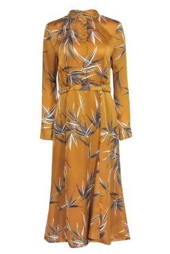 Equipment - Mustard Yellow Leaf Print Long Sleeve Dress Sz 6
