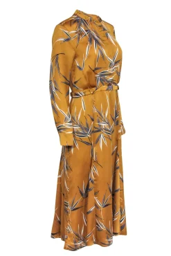 Equipment - Mustard Yellow Leaf Print Long Sleeve Dress Sz 6
