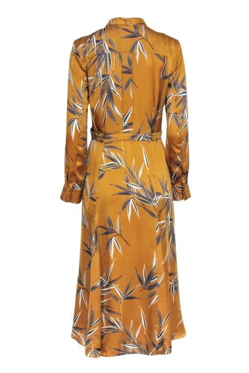 Equipment - Mustard Yellow Leaf Print Long Sleeve Dress Sz 6