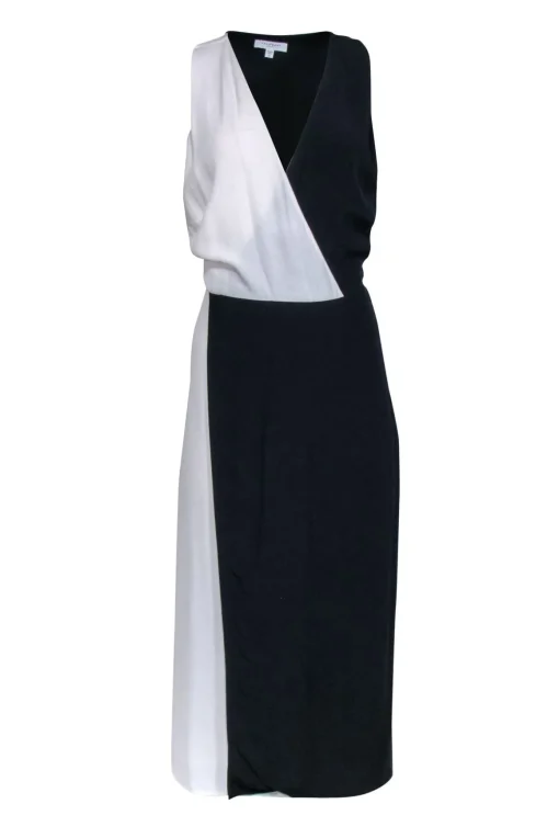 Equipment - Navy & Cream Color Block Sleeveless Dress Sz 10