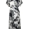 Equipment - Navy & Off-White Leaf Print Silk Midi Dress Sz 6