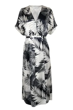 Equipment - Navy & Off-White Leaf Print Silk Midi Dress Sz 6