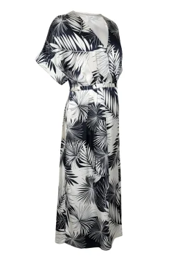Equipment - Navy & Off-White Leaf Print Silk Midi Dress Sz 6