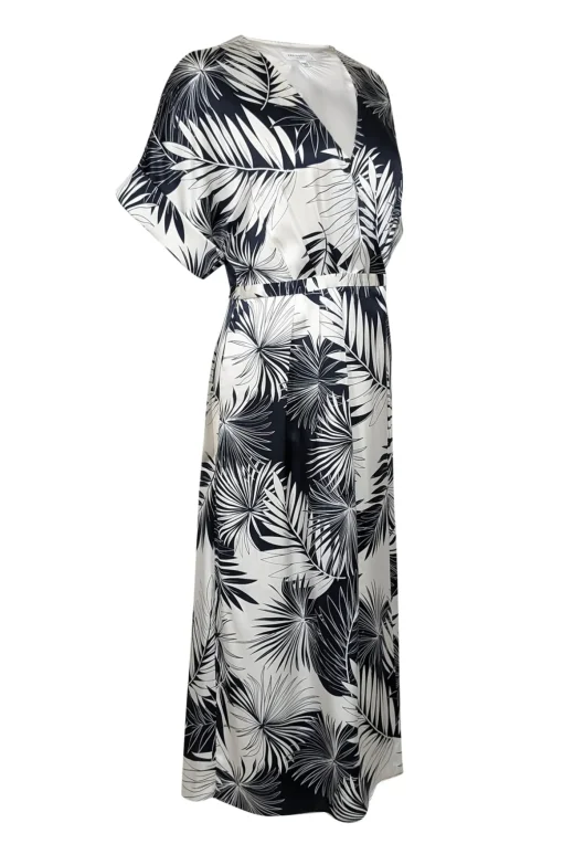 Equipment - Navy & Off-White Leaf Print Silk Midi Dress Sz 6
