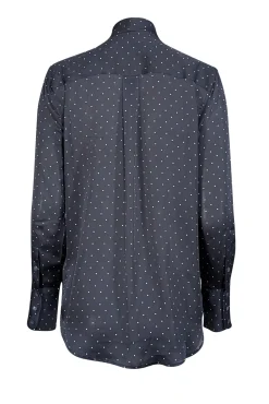 Equipment - Navy Polka Dot Print Satin Tie Neck Blouse Sz S