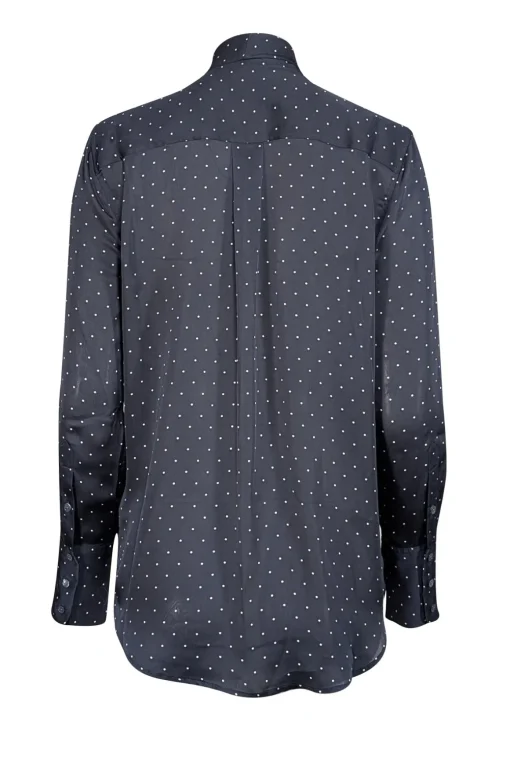 Equipment - Navy Polka Dot Print Satin Tie Neck Blouse Sz S