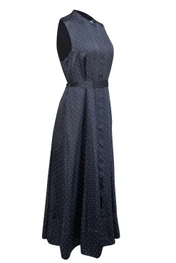 Equipment - Navy w/ White Polka Dot Print Sleeveless Dress Sz 8
