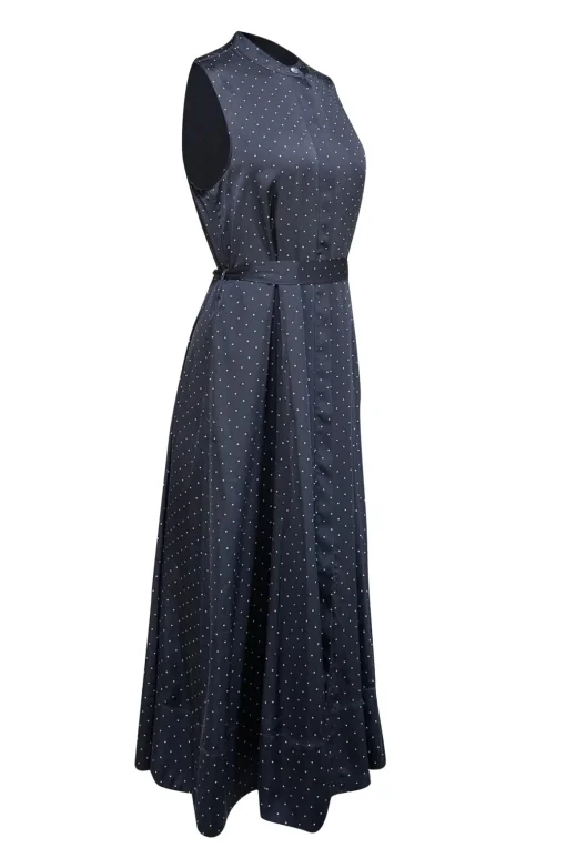 Equipment - Navy w/ White Polka Dot Print Sleeveless Dress Sz 8