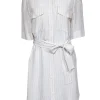 Equipment - Off-White w/ Pink & Black Stripe Print Silk Dress Sz S