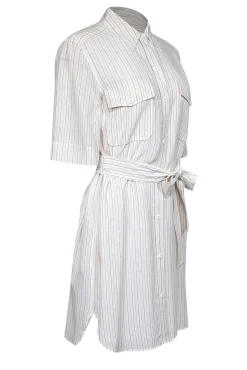 Equipment - Off-White w/ Pink & Black Stripe Print Silk Dress Sz S