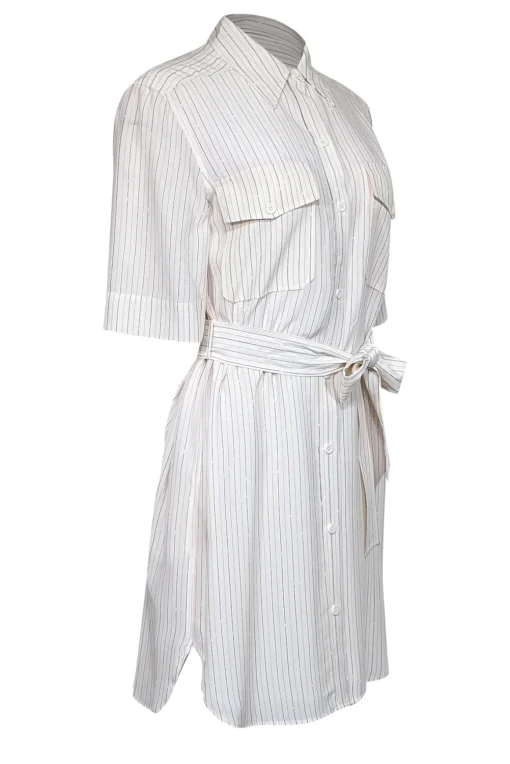 Equipment - Off-White w/ Pink & Black Stripe Print Silk Dress Sz S
