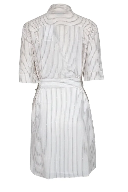 Equipment - Off-White w/ Pink & Black Stripe Print Silk Dress Sz S
