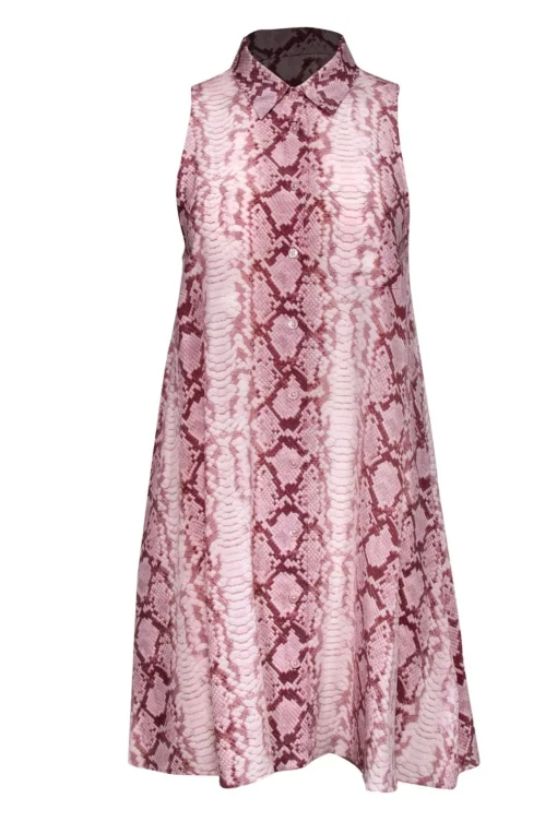 Equipment - Pink Snakeskin Print Silk Button-Up Dress Sz S