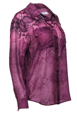 Equipment - Purple Snakeskin Print Button-Up Silk Blouse Sz S