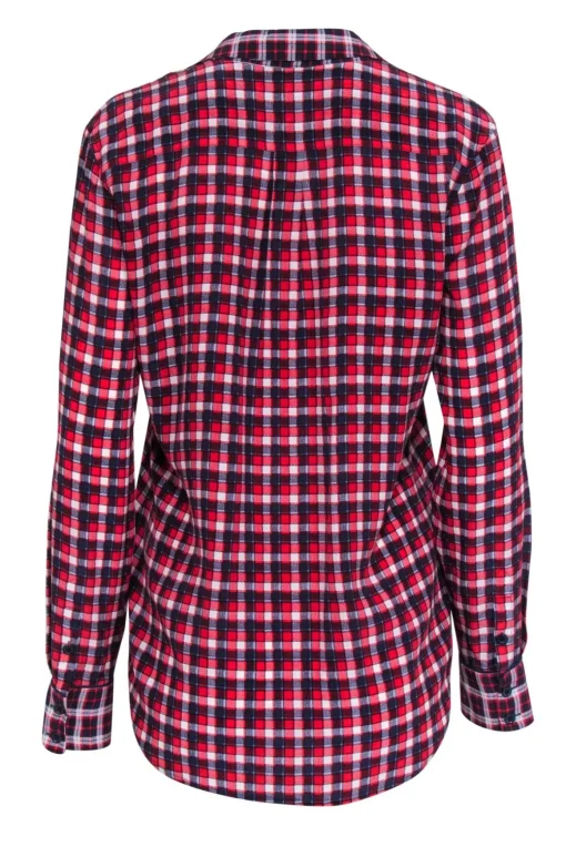 Equipment - Red, Navy & White Plaid Print Silk Button-Up Shirt Sz S