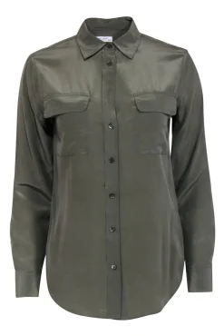 Equipment - Sage Green Silk Button Up Blouse Sz XS