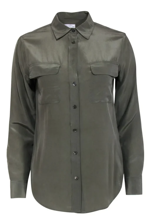 Equipment - Sage Green Silk Button Up Blouse Sz XS