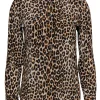 Equipment - Tan & Brown Leopard Print Silk Collard Blouse Sz XS