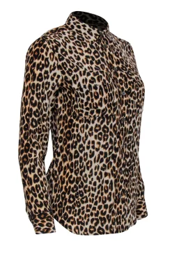 Equipment - Tan & Brown Leopard Print Silk Collard Blouse Sz XS