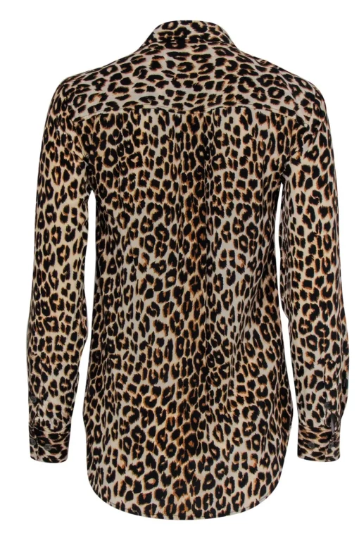 Equipment - Tan & Brown Leopard Print Silk Collard Blouse Sz XS