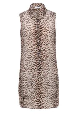 Equipment - Tan, Beige, & Black Leopard Print Silk Sleeveless Dress Sz S