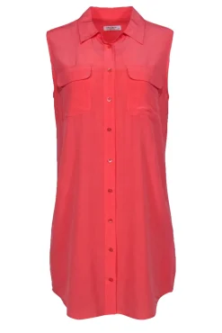 Equipment - Watermelon Pink Collared Silk Shirtdress Sz M
