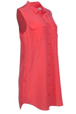 Equipment - Watermelon Pink Collared Silk Shirtdress Sz M