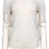 Equipment - White Cable Knit Trimmed Sweater w/ Neon Yellow Neckline Sz S