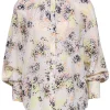 Equipment - White Floral Print Long Sleeve Peasant Blouse Sz M