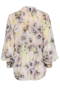 Equipment - White Floral Print Long Sleeve Peasant Blouse Sz M
