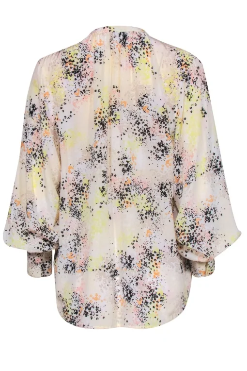 Equipment - White Floral Print Long Sleeve Peasant Blouse Sz M
