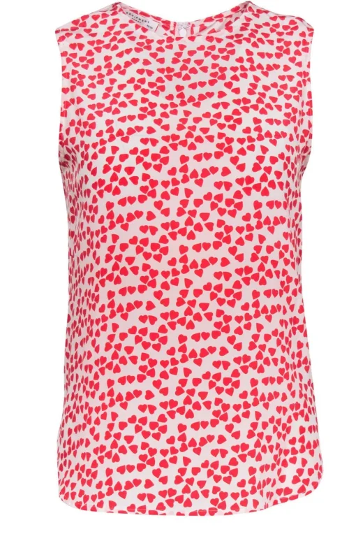 Equipment - White Silk Tank Blouse w/ Red Hearts Sz XS