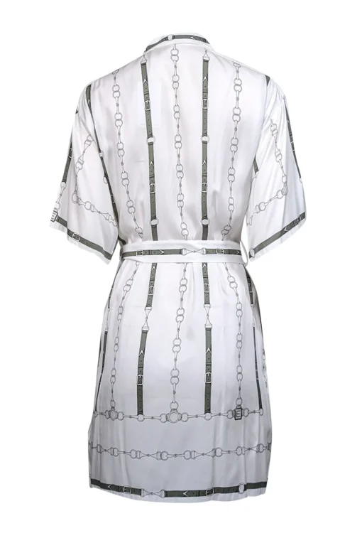 Equipment - White w/ Green Belt Print Silk Blend Zip Front Dress Sz S