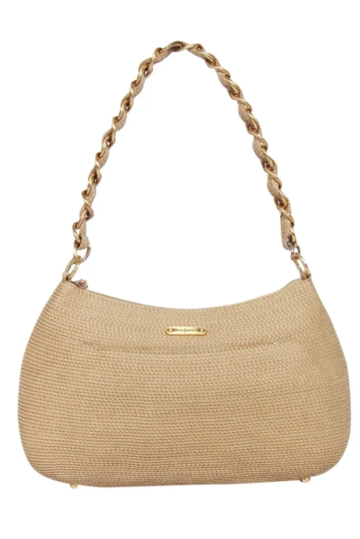 Eric Javits - Beige Woven Shoulder Bag w/ Braided Chain Strap