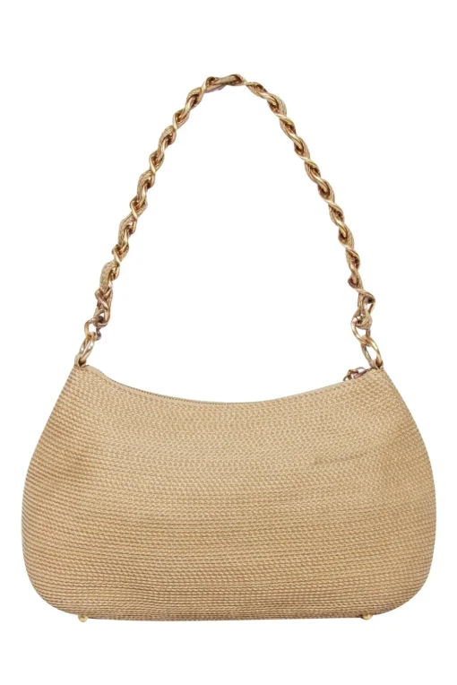 Eric Javits - Beige Woven Shoulder Bag w/ Braided Chain Strap