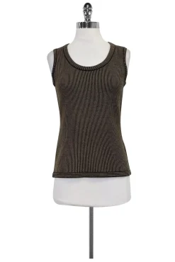 Escada - Black & Tan Striped Knit Tank Sz 2