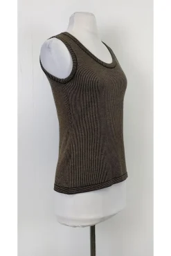 Escada - Black & Tan Striped Knit Tank Sz 2