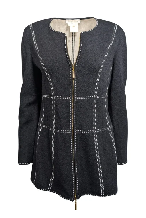 Escada - Black Knit Jacket w/ Cream Trim Detail Sz 8