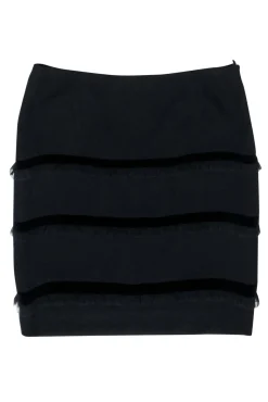 Escada - Black Wool Pencil Skirt w/ Ruffled Trim Sz 12