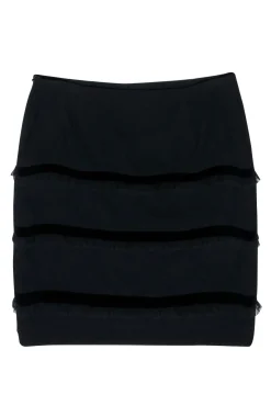 Escada - Black Wool Pencil Skirt w/ Ruffled Trim Sz 12