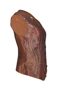 Escada - Burnt Orange, Red, & Gold Paisley Brocade Button Front Vest Sz 8
