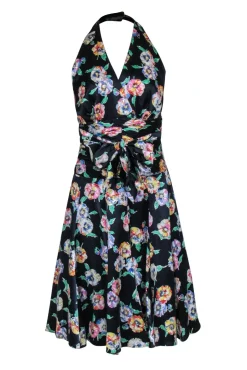 Escada - Navy & Floral Print Halter Dress Sz 8